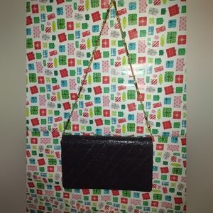 Susan Gail Black Genuine Snake Skin Leather Clutch